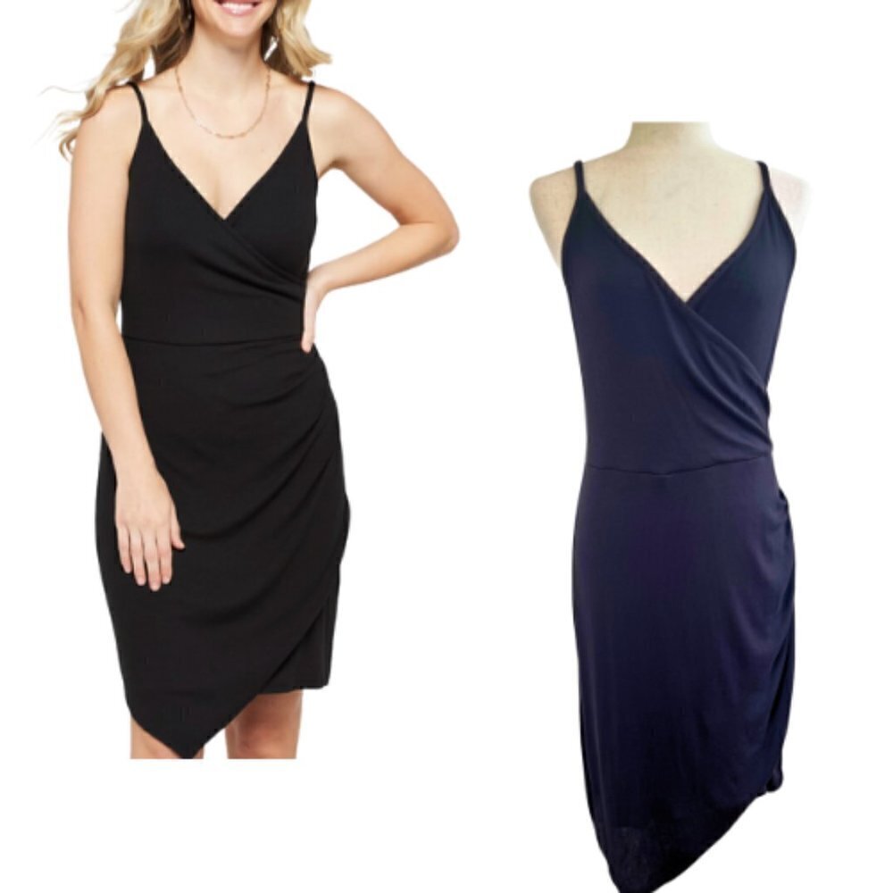 GOLDRAY Black Knit Asymmetrical Surplice Dress Size M